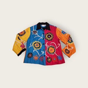 Vintage 90s Earth Sea and Sky funky colorful button down collared boho jacket